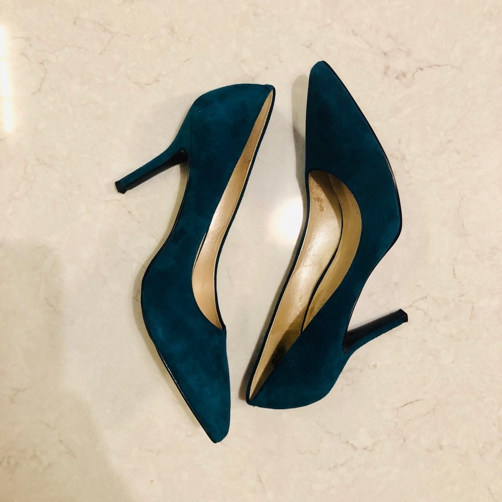 Nine West Stiletto Heels, Teal Suede, Size 9